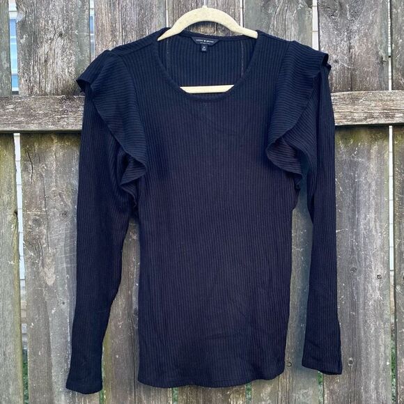 Lucky Brand Black Ribbed Ruffle Sleeve Sweater | M - Picture 1 of 4